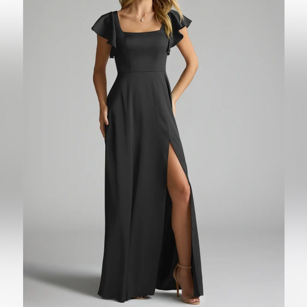 Azazie Black Maxi Dress with Slit